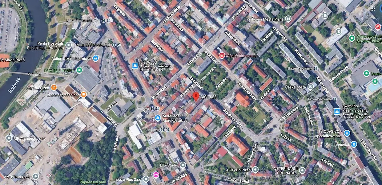 Mapa – DIGITREE, Farského 17, Plzeň